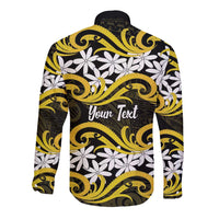 Personalised Cook Islands Aitutaki Long Sleeve Button Shirt Tiare Maori Polynesian Waves Tattoo