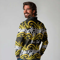 Personalised Cook Islands Aitutaki Long Sleeve Polo Shirt Tiare Maori Polynesian Waves Tattoo