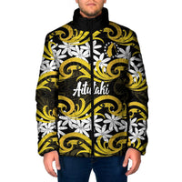 Personalised Cook Islands Aitutaki Padded Jacket Tiare Maori Polynesian Waves Tattoo