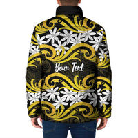 Personalised Cook Islands Aitutaki Padded Jacket Tiare Maori Polynesian Waves Tattoo