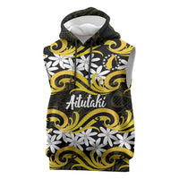Personalised Cook Islands Aitutaki Sleeveless Hoodie Tiare Maori Polynesian Waves Tattoo LT14 Yellow - Polynesian Pride