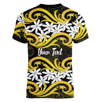Personalised Cook Islands Aitutaki Women V-Neck T-Shirt Tiare Maori Polynesian Waves Tattoo