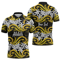 Personalised Cook Islands Aitutaki Zipper Polo Shirt Tiare Maori Polynesian Waves Tattoo LT14 - Polynesian Pride