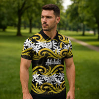 Personalised Cook Islands Aitutaki Zipper Polo Shirt Tiare Maori Polynesian Waves Tattoo LT14 - Polynesian Pride