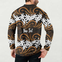 Personalised Cook Islands Rakahanga Button Sweatshirt Tiare Maori Polynesian Waves Tattoo