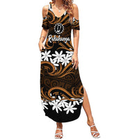 Personalised Cook Islands Rakahanga Family Matching Summer Maxi Dress and Hawaiian Shirt Tiare Maori Polynesian Waves Tattoo