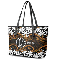 Personalised Cook Islands Rakahanga Leather Tote Bag Tiare Maori Polynesian Waves Tattoo
