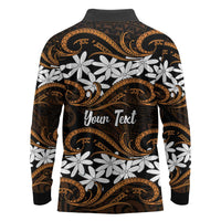 Personalised Cook Islands Rakahanga Long Sleeve Polo Shirt Tiare Maori Polynesian Waves Tattoo