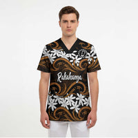 Personalised Cook Islands Rakahanga Scrub Top Tiare Maori Polynesian Waves Tattoo