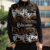 Personalised Cook Islands Rakahanga Sleeveless Puffer Jacket Tiare Maori Polynesian Waves Tattoo