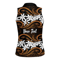 Personalised Cook Islands Rakahanga Women Sleeveless Polo Shirt Tiare Maori Polynesian Waves Tattoo