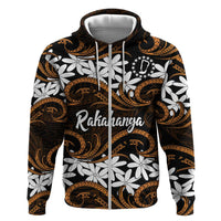 Personalised Cook Islands Rakahanga Zip Hoodie Tiare Maori Polynesian Waves Tattoo LT14 Zip Hoodie Orange - Polynesian Pride