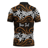 Personalised Cook Islands Rakahanga Zipper Polo Shirt Tiare Maori Polynesian Waves Tattoo