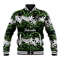 Personalised Cook Islands Palmerston Baseball Jacket Tiare Maori Polynesian Waves Tattoo