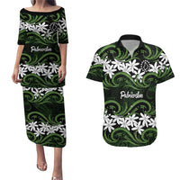 Personalised Cook Islands Palmerston Couples Matching Puletasi and Hawaiian Shirt Tiare Maori Polynesian Waves Tattoo