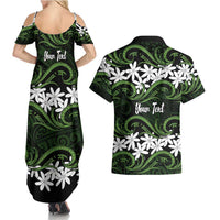Personalised Cook Islands Palmerston Couples Matching Summer Maxi Dress and Hawaiian Shirt Tiare Maori Polynesian Waves Tattoo