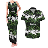 Personalised Cook Islands Palmerston Couples Matching Tank Maxi Dress and Hawaiian Shirt Tiare Maori Polynesian Waves Tattoo LT14 Green - Polynesian Pride