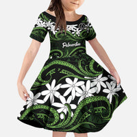 Personalised Cook Islands Palmerston Kid Short Sleeve Dress Tiare Maori Polynesian Waves Tattoo LT14 KID Green - Polynesian Pride