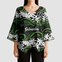 Personalised Cook Islands Palmerston Kimono Sleeve Blouse Tiare Maori Polynesian Waves Tattoo