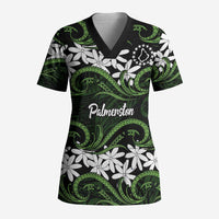 Personalised Cook Islands Palmerston Scrub Top Tiare Maori Polynesian Waves Tattoo LT14 Adult Green - Polynesian Pride