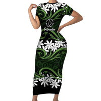 Personalised Cook Islands Palmerston Short Sleeve Bodycon Dress Tiare Maori Polynesian Waves Tattoo