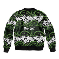 Personalised Cook Islands Palmerston Sleeve Zip Bomber Jacket Tiare Maori Polynesian Waves Tattoo