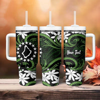 Personalised Cook Islands Palmerston Tumbler With Handle Tiare Maori Polynesian Waves Tattoo