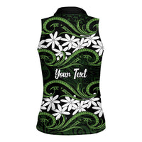 Personalised Cook Islands Palmerston Women Sleeveless Polo Shirt Tiare Maori Polynesian Waves Tattoo