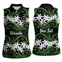 Personalised Cook Islands Palmerston Women Sleeveless Polo Shirt Tiare Maori Polynesian Waves Tattoo