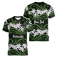 Personalised Cook Islands Palmerston Women V-Neck T-Shirt Tiare Maori Polynesian Waves Tattoo