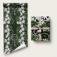 Personalised Cook Islands Palmerston Wrapping Paper Tiare Maori Polynesian Waves Tattoo LT14 58" × 23" Green - Polynesian Pride