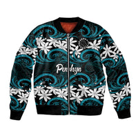 Personalised Cook Islands Penrhyn Atoll Bomber Jacket Tiare Maori Polynesian Waves Tattoo LT14 Unisex Blue - Polynesian Pride