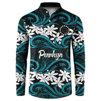Personalised Cook Islands Penrhyn Atoll Button Sweatshirt Tiare Maori Polynesian Waves Tattoo LT14 Blue - Polynesian Pride