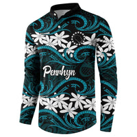 Personalised Cook Islands Penrhyn Atoll Button Sweatshirt Tiare Maori Polynesian Waves Tattoo LT14 - Polynesian Pride
