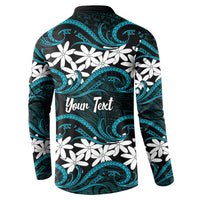 Personalised Cook Islands Penrhyn Atoll Button Sweatshirt Tiare Maori Polynesian Waves Tattoo LT14 - Polynesian Pride