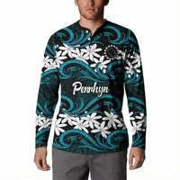 Personalised Cook Islands Penrhyn Atoll Button Sweatshirt Tiare Maori Polynesian Waves Tattoo LT14 - Polynesian Pride