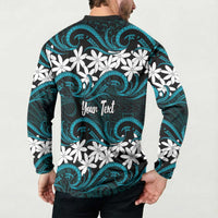 Personalised Cook Islands Penrhyn Atoll Button Sweatshirt Tiare Maori Polynesian Waves Tattoo LT14 - Polynesian Pride