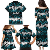 Personalised Cook Islands Penrhyn Atoll Family Matching Puletasi and Hawaiian Shirt Tiare Maori Polynesian Waves Tattoo
