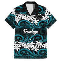 Personalised Cook Islands Penrhyn Atoll Family Matching Tank Maxi Dress and Hawaiian Shirt Tiare Maori Polynesian Waves Tattoo LT14 Dad's Shirt - Short Sleeve Blue - Polynesian Pride