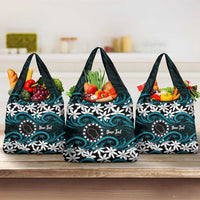 Personalised Cook Islands Penrhyn Atoll Grocery Bag Tiare Maori Polynesian Waves Tattoo