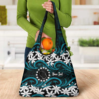 Personalised Cook Islands Penrhyn Atoll Grocery Bag Tiare Maori Polynesian Waves Tattoo