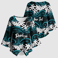 Personalised Cook Islands Penrhyn Atoll Kimono Sleeve Blouse Tiare Maori Polynesian Waves Tattoo LT14 - Polynesian Pride