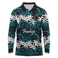 Personalised Cook Islands Penrhyn Atoll Long Sleeve Polo Shirt Tiare Maori Polynesian Waves Tattoo