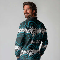 Personalised Cook Islands Penrhyn Atoll Long Sleeve Polo Shirt Tiare Maori Polynesian Waves Tattoo