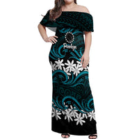 Personalised Cook Islands Penrhyn Atoll Off Shoulder Maxi Dress Tiare Maori Polynesian Waves Tattoo