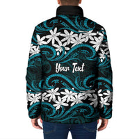Personalised Cook Islands Penrhyn Atoll Padded Jacket Tiare Maori Polynesian Waves Tattoo LT14 - Polynesian Pride