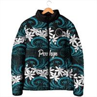 Personalised Cook Islands Penrhyn Atoll Padded Jacket Tiare Maori Polynesian Waves Tattoo LT14 - Polynesian Pride