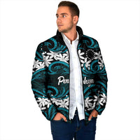 Personalised Cook Islands Penrhyn Atoll Padded Jacket Tiare Maori Polynesian Waves Tattoo LT14 - Polynesian Pride