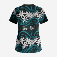 Personalised Cook Islands Penrhyn Atoll Scrub Top Tiare Maori Polynesian Waves Tattoo