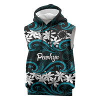 Personalised Cook Islands Penrhyn Atoll Sleeveless Hoodie Tiare Maori Polynesian Waves Tattoo LT14 Blue - Polynesian Pride